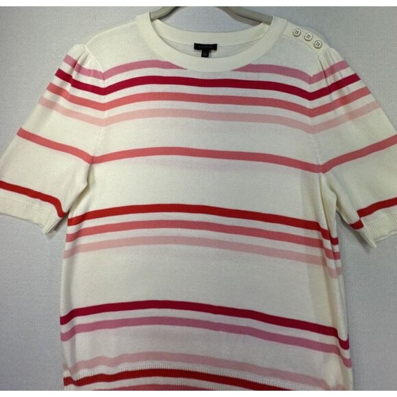 Talbots Womens Knit Sweater Large Cream Pink Striped Short Sleeve Preppy - Picture 3 of 14